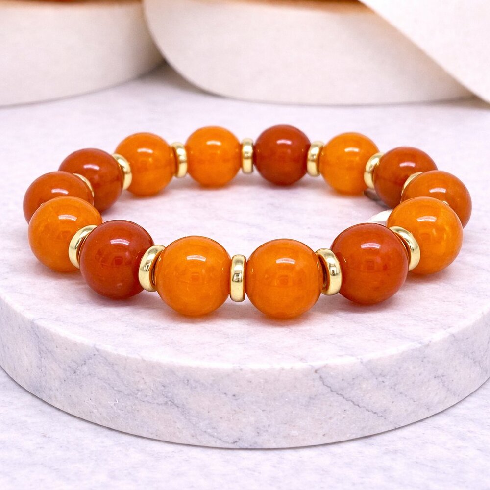 Orange Chalcedony Stone 10mm Beads Stretch Bracelet Crystal Jewelry